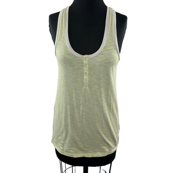 J Crew Woman Gray Yellow Striped Henley Half Button Tank Shirt Top Size S Small - Picture 1 of 9